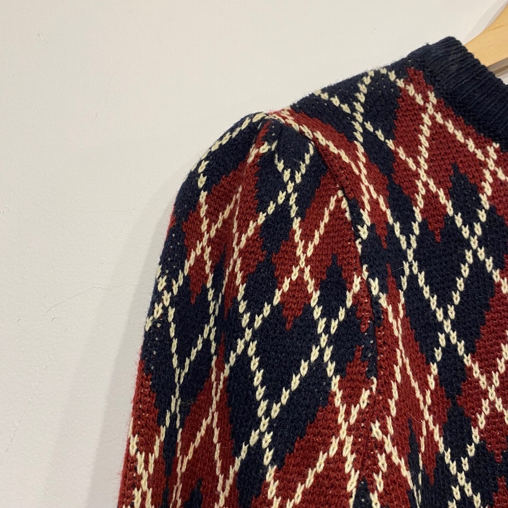 Sewing Made Red Argyle Dark Academia Cropped Crew Neck‎ Sweater - Picture 3 of 4